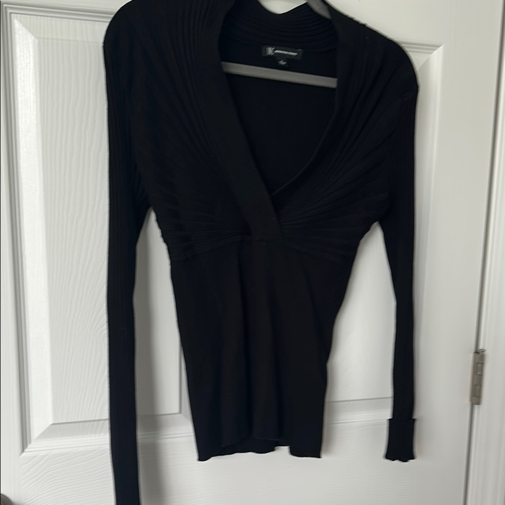 INC International Concepts Black V-Neck fitted sweater